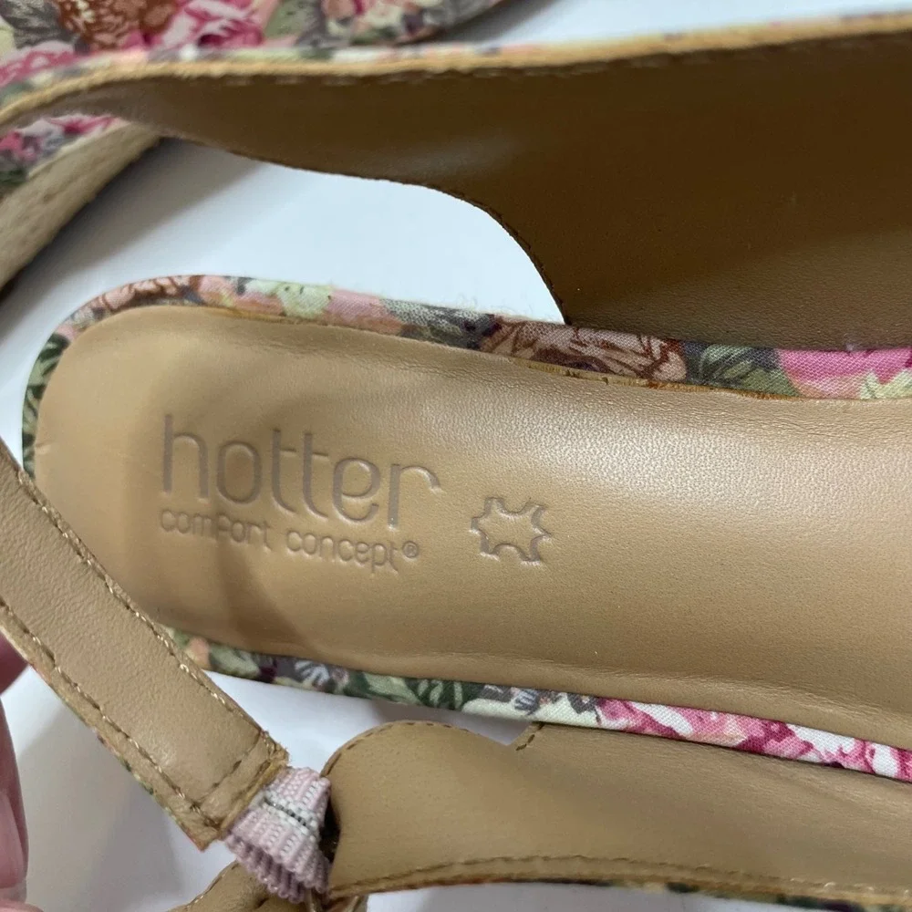 Hotter Betsy Pink Floral Peep Toe Wedge Sandals 3D Flower Applique Cottage 8.5